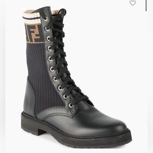 FENDI Rockoko Leather & Knit Combat Boots